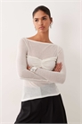 Топ с длинными рукавами, имитирующий вязаный узор, с полупрозрачной накладкой на груди с рюшами артикул 153722754