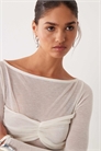 Топ с длинными рукавами, имитирующий вязаный узор, с полупрозрачной накладкой на груди с рюшами артикул 153722754