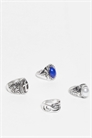 Унисекс набор из 4 колец в стиле гранж с искусственным голубым камнем из полированного серебра артикул 149833280