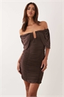 Мини-платье в стиле Бардо с рукавами-крылышками и металлическими элементами артикул 155705156