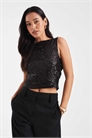 Топ с капюшоном, V-образным вырезом и пайетками, черный артикул 153529344