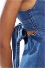 Топ из денима с баской и бантиком на спине артикул 148485227