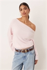 Пушистый вязаный джемпер с одним плечом и затянутой талией, розовый артикул 150523178