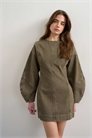 Мини-платье из денима с рукавами овальной формы, цвет хаки артикул 155002181
