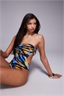 Бандо-купальник с принтом «зебра» и вырезами артикул 151479004