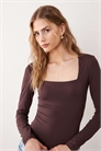 Боди с длинными рукавами и квадратным вырезом артикул 150146411