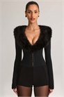 Комбинезон с длинными рукавами, мини-длинной длиной и отделкой из искусственного меха артикул 154955259