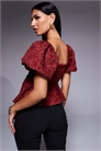 Топ с жакардовыми рукавами-буф артикул 151897718