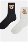 Набор из 2 пар носков с вышивкой в виде плюшевого мишки артикул 151055077