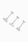Сережки-гвоздики из хирургической стали с кубическим цирконием в форме двойной багеты и плоской застежкой, набор из 3 штук артикул 150373208