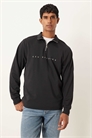 Свитшот стандартного кроя из ткани в стиле дайвинга с 1/4-й застежкой-молнией, с принтом, черный артикул 150554379