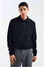 Свитшот с воротником-поло и ребристой отделкой, черный артикул 154079606