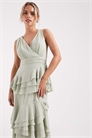 Макси-платье для подружки невесты из шифона с перекрещивающимся вырезом и многоярусными оборками артикул 153113525