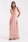 Макси-платье для подружки невесты из шифона с V-образным вырезом и оборками артикул 153113522