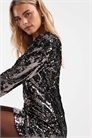 Мини-платье с открытой спиной, длинными рукавами и пайетками артикул 149727282