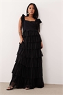 Макси-платье с кружевным бантом на плече и многослойным силуэтом артикул 149760930