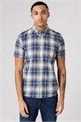 Хлопковая рубашка с коротким рукавом, клетчатым узором и нагрудным карманом артикул 155974502