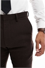 Свадебные брюки из тонкой шерстяной смеси темно-коричневого цвета с текстурой «корзиночная плетение» артикул 132373681