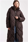Стеганое пальто-пуховик макси с капюшоном артикул 143262057