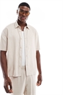Рубашка с короткими рукавами из смесовой ткани с добавлением льна артикул 149664470