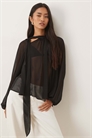 Объемная блузка с завязками на шее артикул 151667837