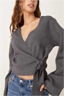Вязаный кардиган с V-образным вырезом и широкими рукавами артикул 151782777