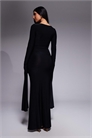 Макси-платье с вырезом «лодочка», длинными рукавами с эффектной драпировкой и длиной до пола, черного цвета артикул 155092537