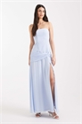 Макси-платье для подружки невесты из шифона без рукавов с заниженной талией, скрученным элементом и разрезом на бедре артикул 153113245