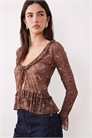 Топ с длинными рукавами, отделанный оборками, под змеиную кожу артикул 154275777
