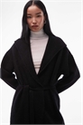 Кардиган из альпаки свободного кроя средней длины с завязкой спереди, черный артикул 152632119
