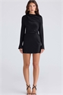 Мини-платье Mariska из чёрного атласа с длинными рукавами и драпировкой артикул 152627679