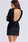 Мини-платье Mariska из чёрного атласа с длинными рукавами и драпировкой артикул 152627679
