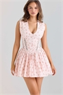 Мини-платье из эластичного хлопка цвета «кармель-розовый» с цветочным принтом артикул 150157400