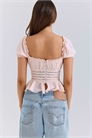 Розовый топ с кружевом и баской артикул 150608058
