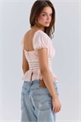 Розовый топ с кружевом и баской артикул 150608058