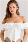 Корсет Aria из белого эластичного хлопка с открытыми плечами и оборками артикул 150202544
