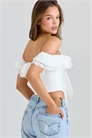Корсет Aria из белого эластичного хлопка с открытыми плечами и оборками артикул 150202544