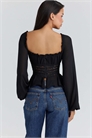 Топ Cara черного цвета с длинными рукавами из жоржета с баской артикул 154853749