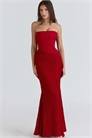 Макси-платье Валери из красного атласа с кружевом и открытыми плечами артикул 155059446