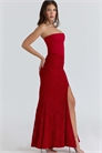 Макси-платье Валери из красного атласа с кружевом и открытыми плечами артикул 155059446