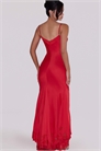 Длинное атласное платье Anastelle красного цвета с ручной вышивкой бисером артикул 155774578
