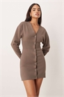 Мини-платье из трикотажа с V-образным вырезом и длинными рукавами-колокольчиками на пуговицах артикул 149633738
