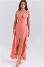 Макси-платье Aloura из кораллового жоржета с оборками артикул 151461594