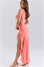 Макси-платье Aloura из кораллового жоржета с оборками артикул 151461594