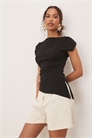 Асимметричный топ с короткими рукавами и удлиненным силуэтом, черный артикул 147327299