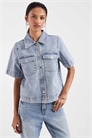 Джинсовая рубашка прямого кроя с короткими рукавами артикул 151963758