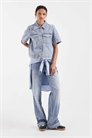 Джинсовая рубашка прямого кроя с короткими рукавами артикул 151963758