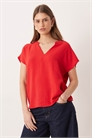 Блузка с V-образным вырезом и короткими рукавами артикул 153118743