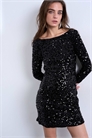 Мини-платье из бархата с длинными рукавами, открытой спиной и пайетками артикул 143767642