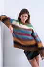 Вязаный пушистый свитер в полоску артикул 143754008